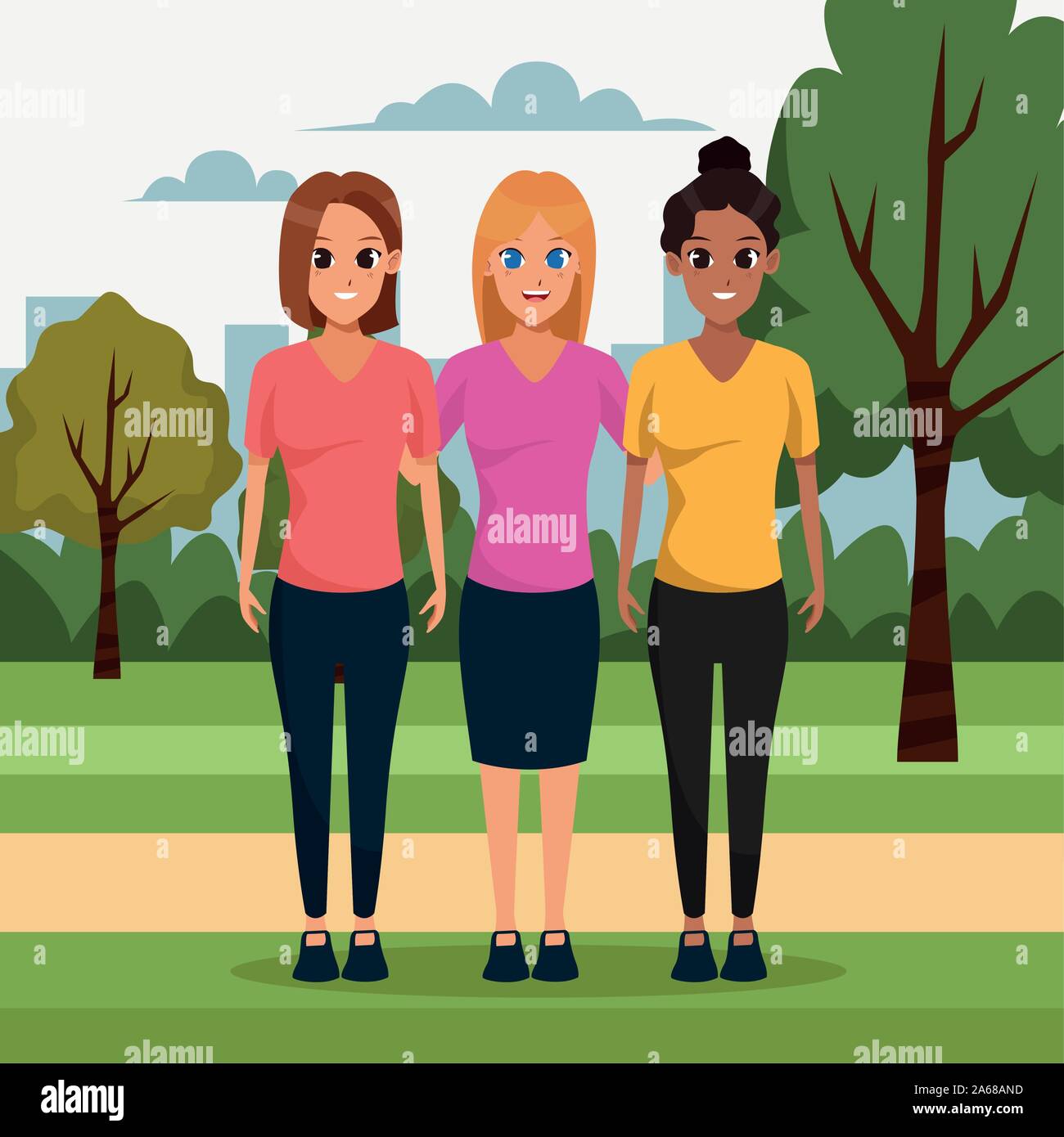 cartoon women friends in the park Stock Vector Image & Art - Alamy