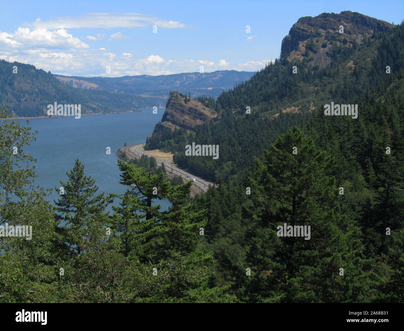A view of Mitchell Point located on the Oregon side of the Columbia River Gorge. Stock Photo