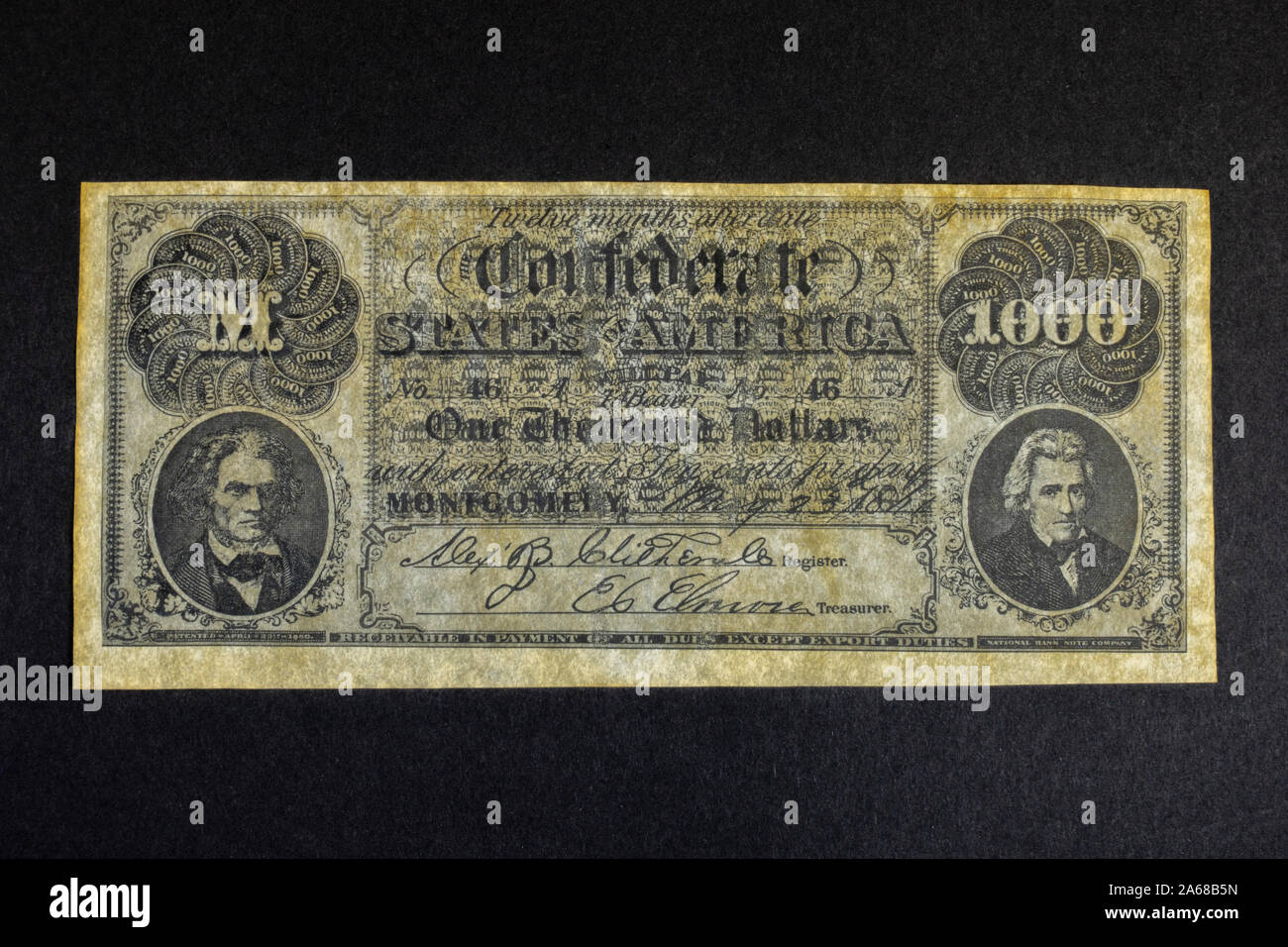 A replica 1861 one thousand dollar ($1000) bank note from the Confederate States of America (1861-65) Stock Photo