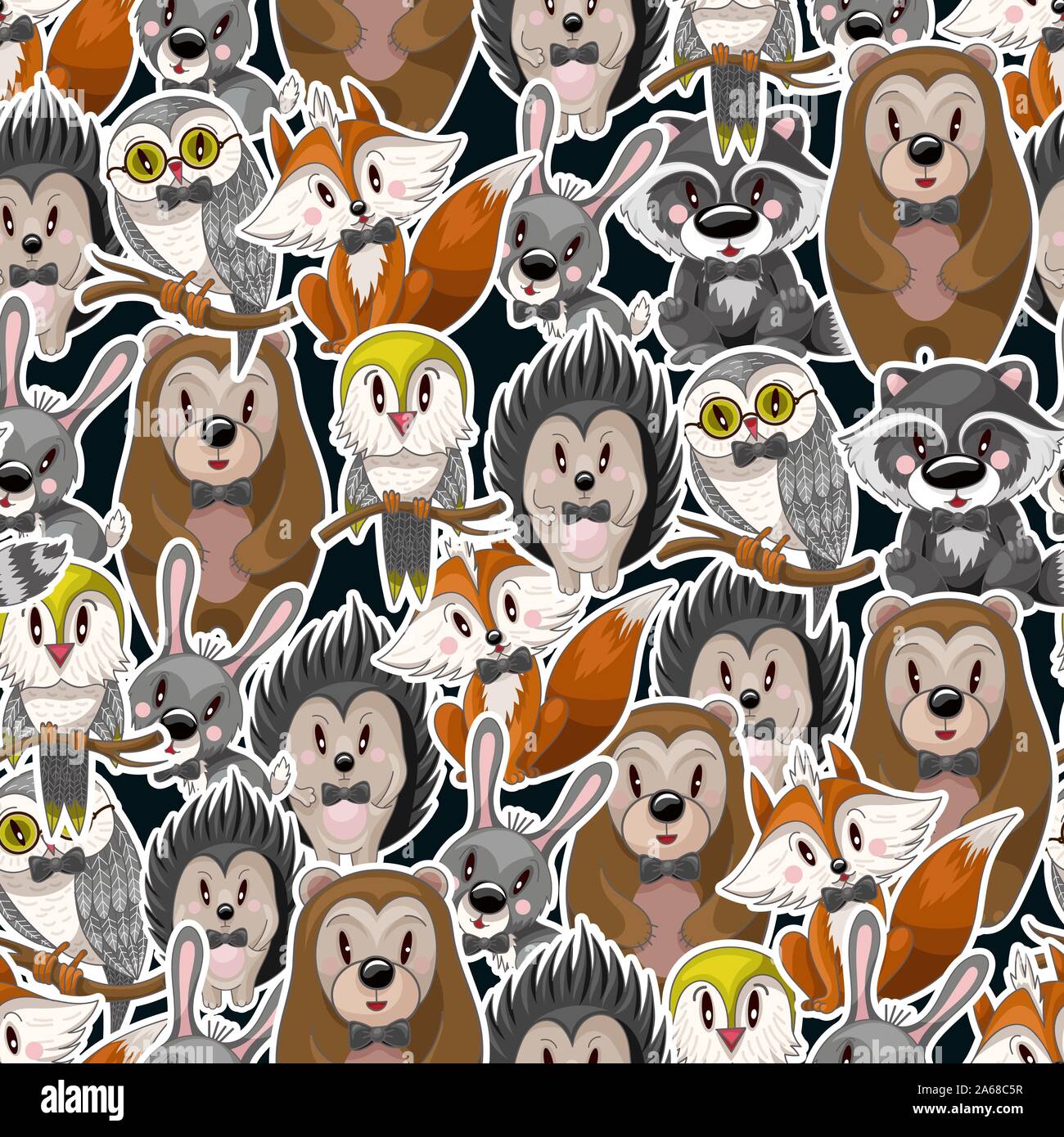 Seamless pattern with cute baby animals for kids. Bear, raccoon, rabbit ...