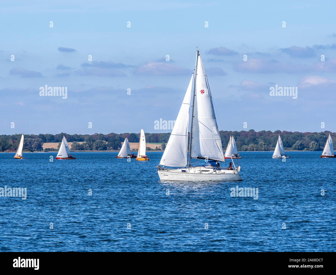 Lake Mueritz, sailing boats on the lake, Mueritz National Park, Germany Stock Photo