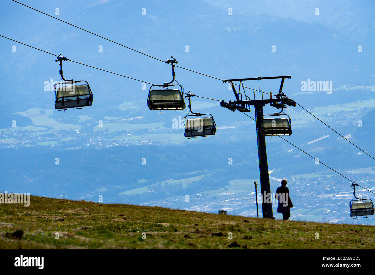 On the Gerlitzen Mountain, in Carinthia, Austria, above the Ossiacher Lake, summit station, Chair lift lift, Stock Photo