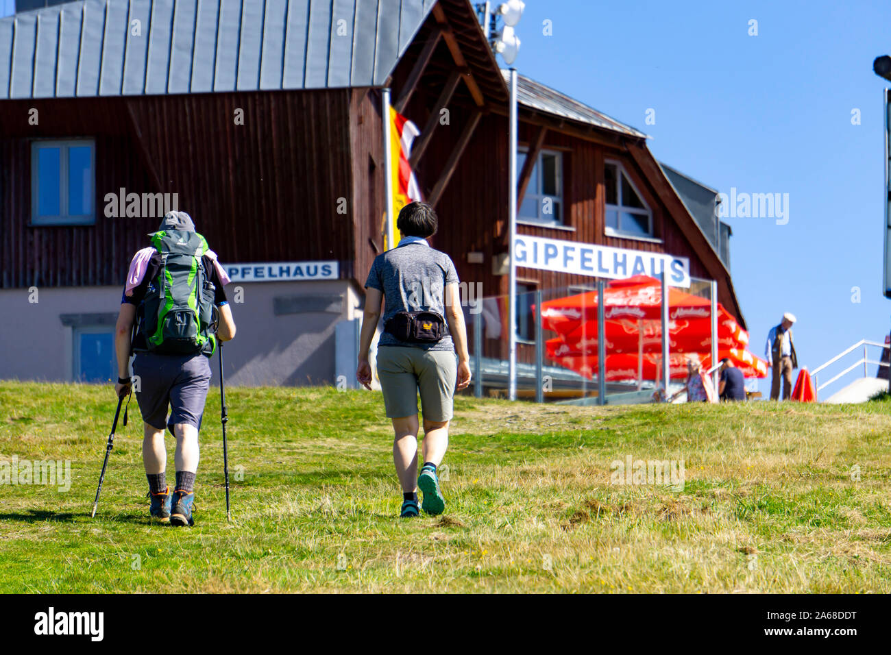 On the Gerlitzen Mountain, in Carinthia, Austria, above the Ossiacher Lake, summit station, Hiker, Stock Photo
