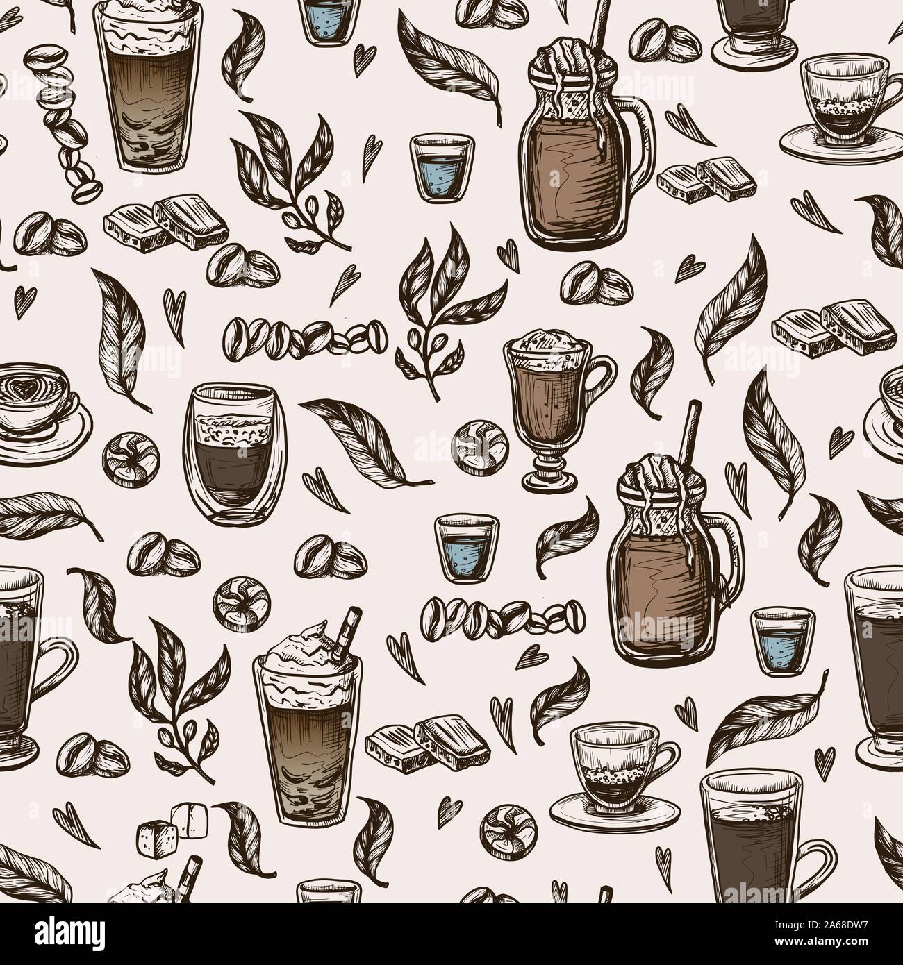 Seamless pattern with coffee cups. Vector. Stock Vector