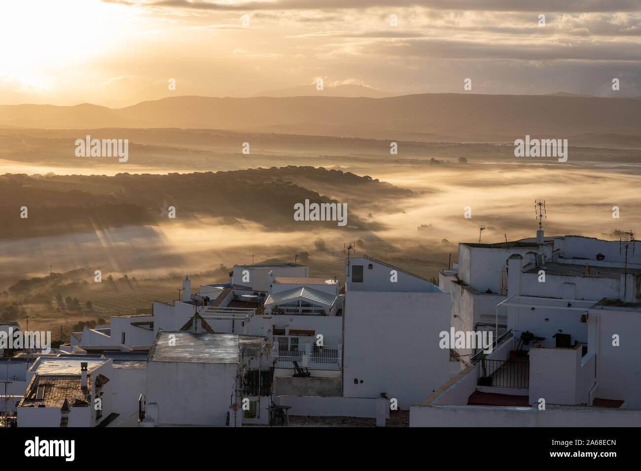 The beautiful village of Vejer de la frontera at sunrise Stock Photo