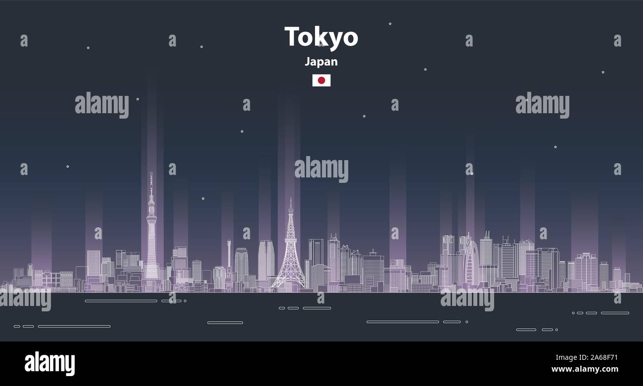 Tokyo cityscape line art style vector detailed illustration. Travel background Stock Vector