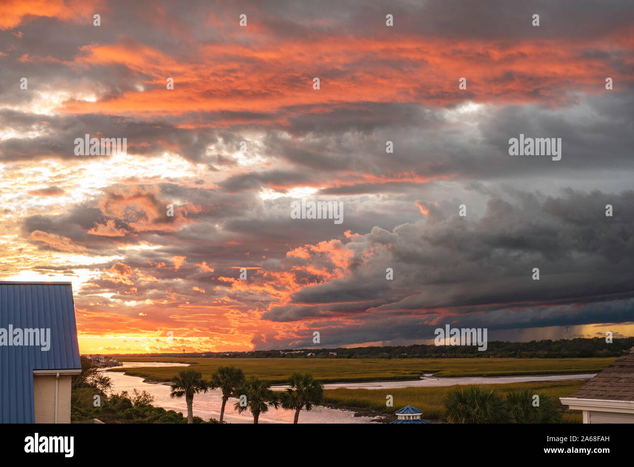 Hurricane Michael And Beautiful Sunset Over Ocean Isle #4 - N.C. Stock Photo