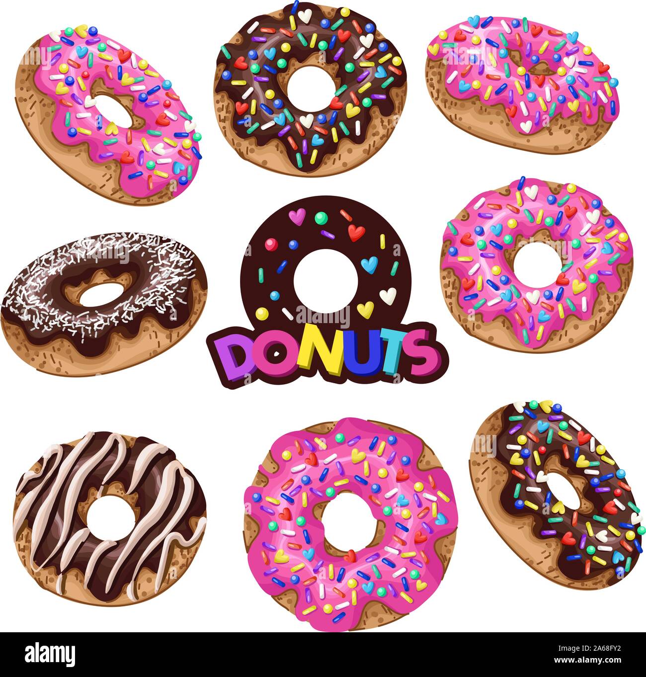 Set of donuts with pink and chocolate glazes. Vector Stock Vector Image ...