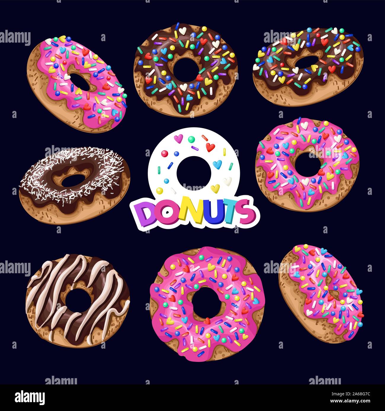 Set of donuts with pink and chocolate glazes. Vector Stock Vector Image ...