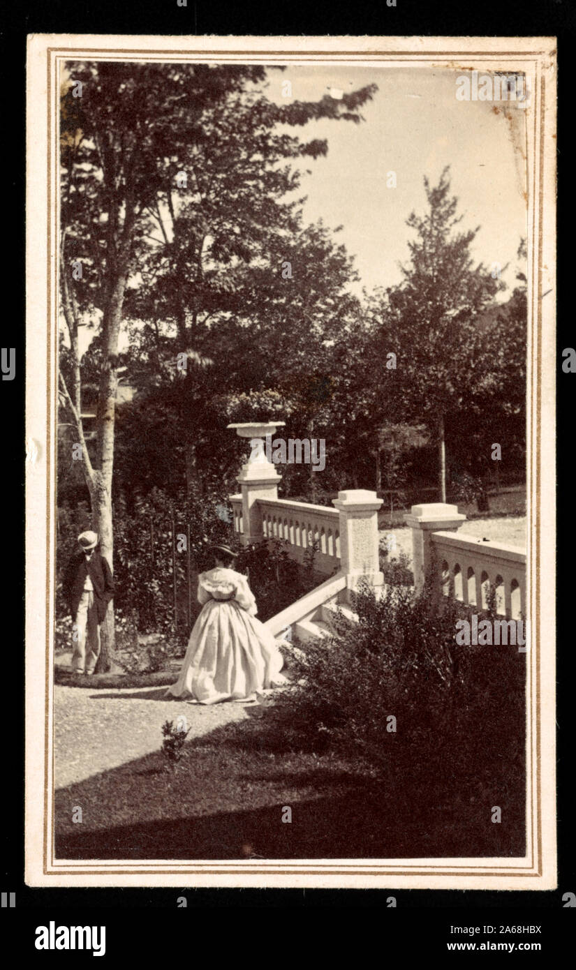 Woman And Man In Front Of Park Or Garden Staircase J G Stacy Dover Me Stock Photo Alamy