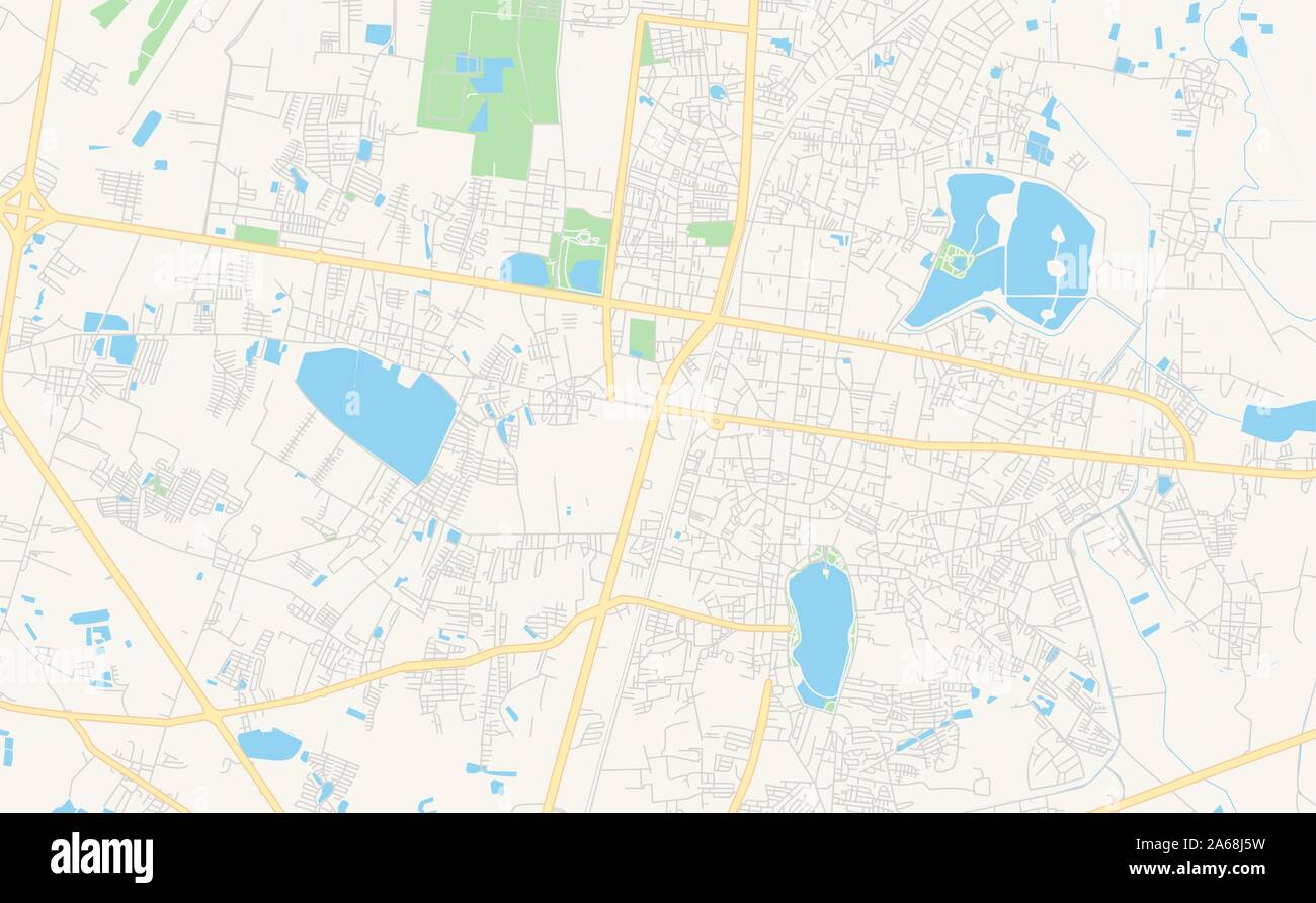 Printable street map of Khon Kaen, Province Khon Kaen, Thailand. Map template for business use. Stock Vector