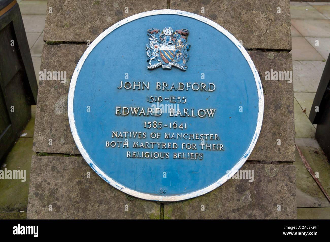John Bradford and Edward Barlow Blue Plaque Manchester Stock Photo