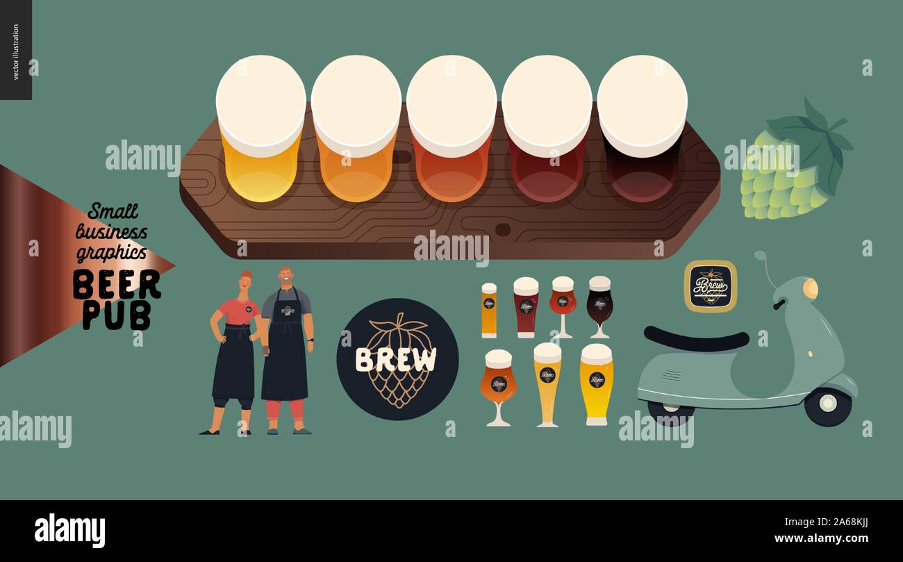 Brewery Craft Beer Pub Small Business Graphics Bar Elements Modern Flat Vector Concept Illustrations Kinds Of Beer Set Hop Bar Owners Scooter Stock Vector Image Art Alamy