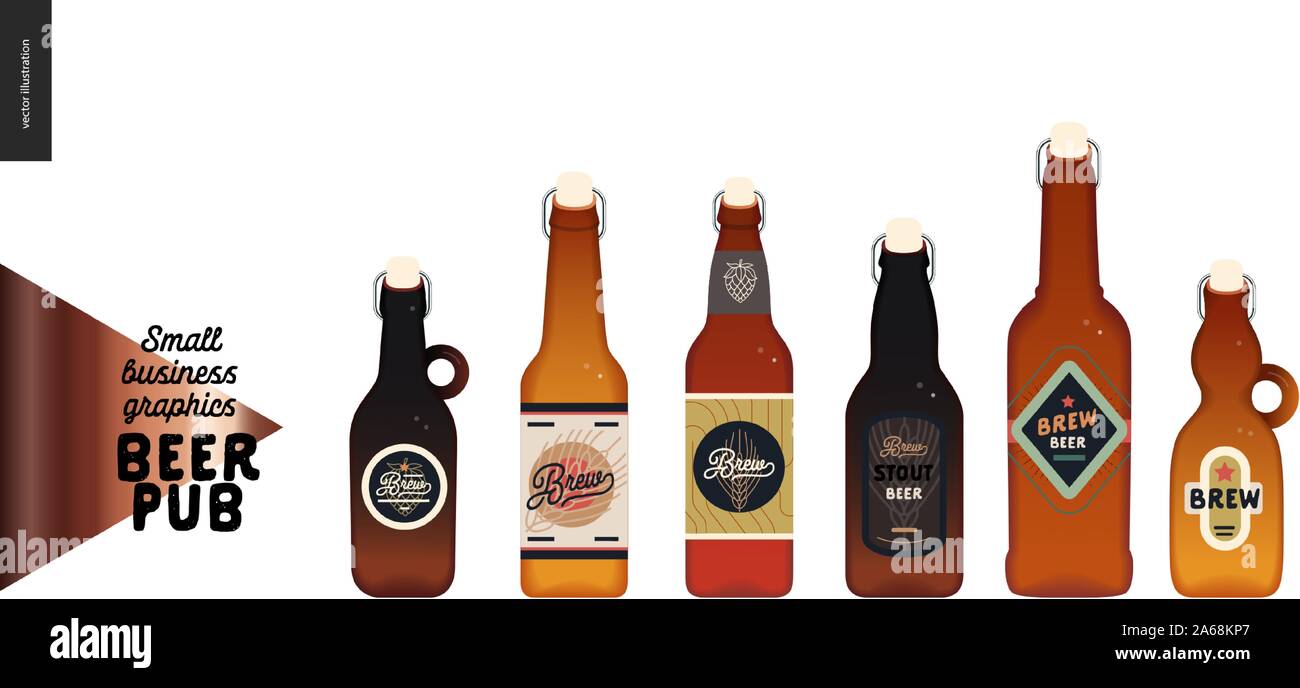 Brewery, craft beer pub small business graphics beer bottles modern