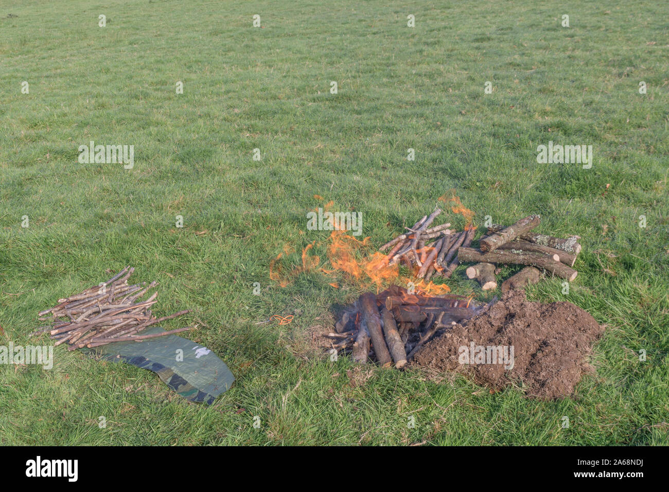 Sequential Series Of Building And Lighting Survival Fire Or Camp
