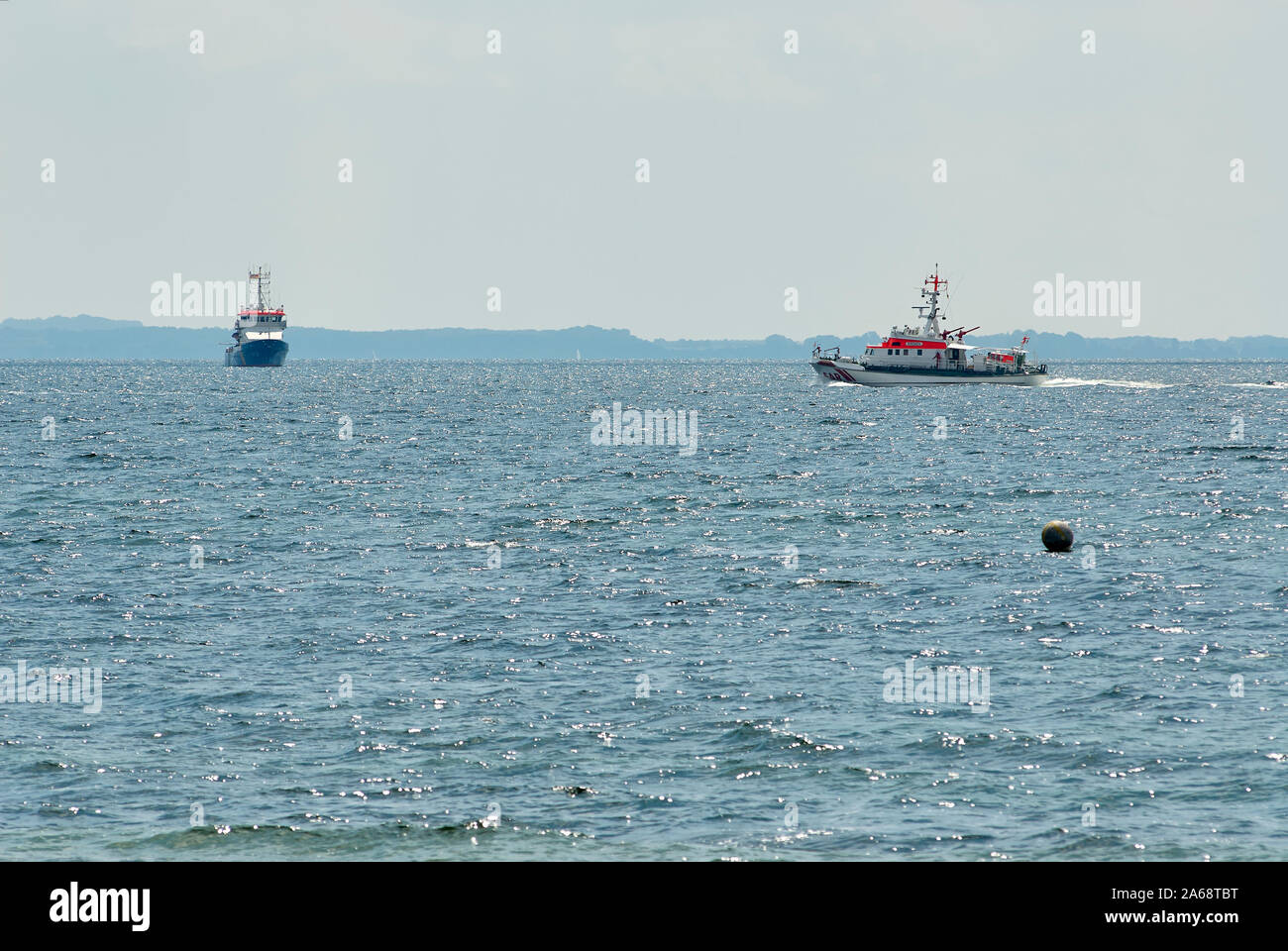 German Coast Guard and Search and Rescue Cruiser in the Bay of Neustadt, Baltic Sea, Germany Stock Photo