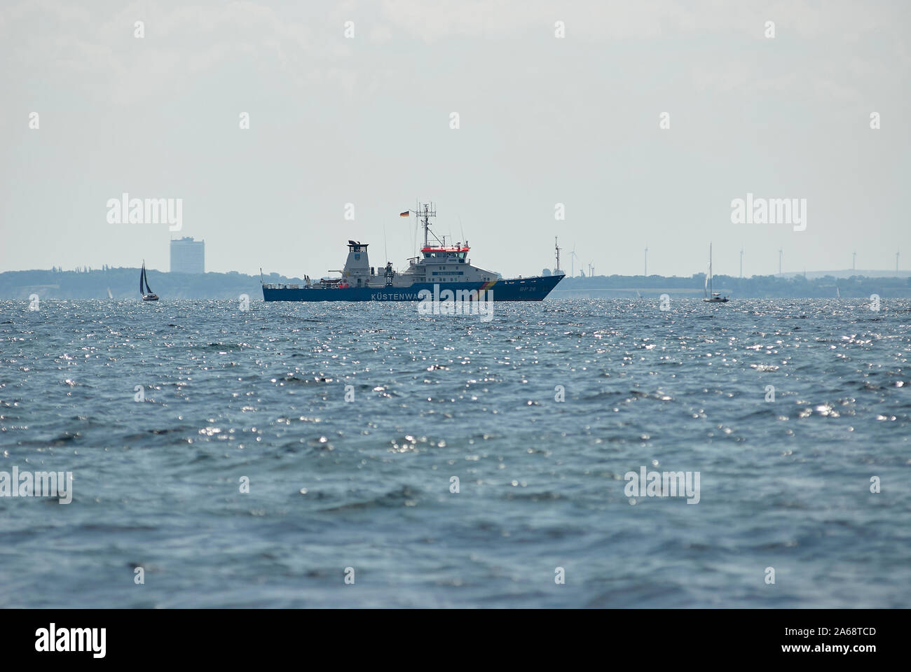 German Costguard (Küstenwache) sailing in the Bay of Neustadt, Baltic Sea, Germany Stock Photo
