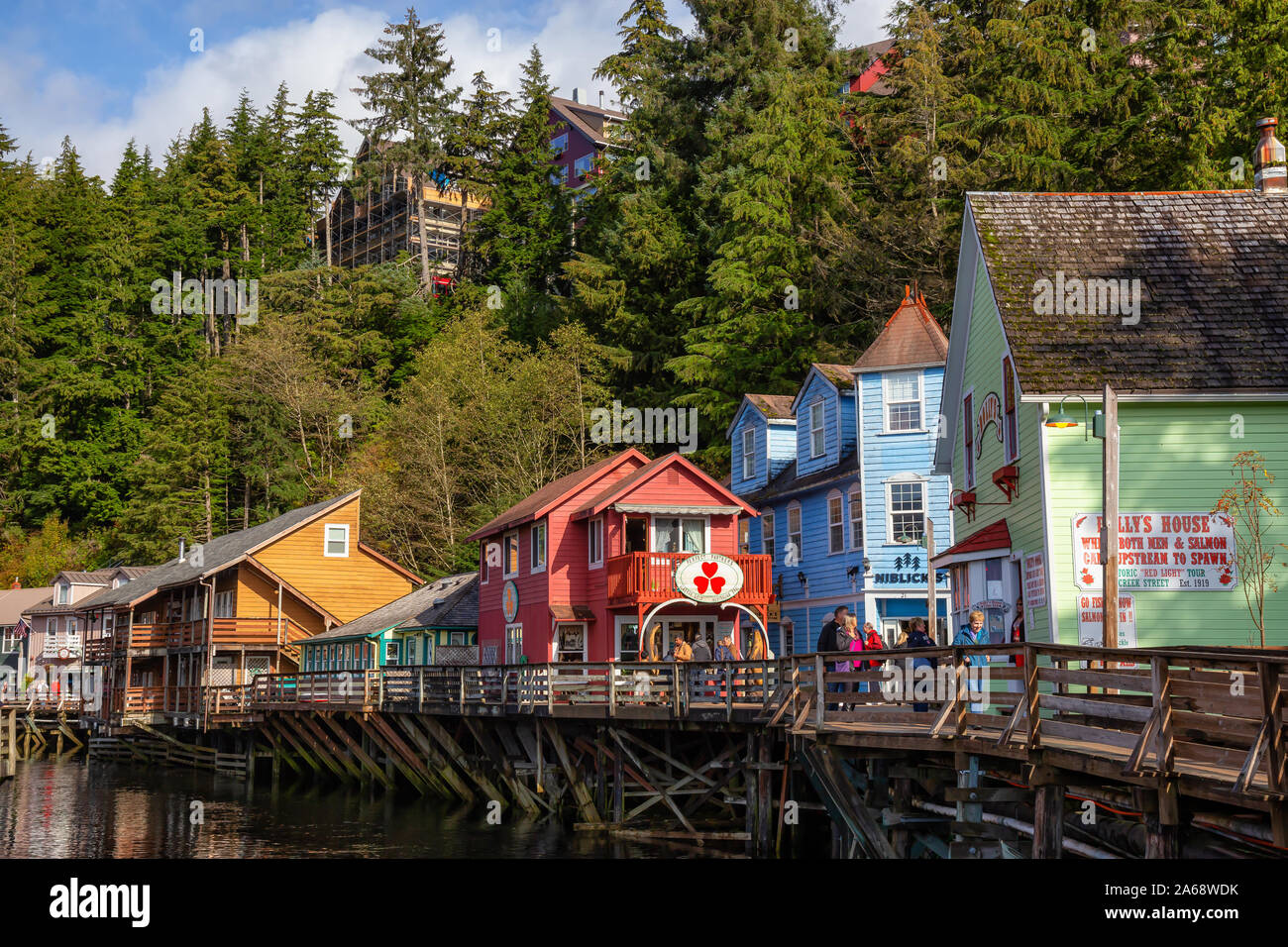 Ketchikan, Alaska, United States - September 26, 2019: Beautiful View of a Famous Creek Street in a small touristic town on the Ocean Coast during a s Stock Photo
