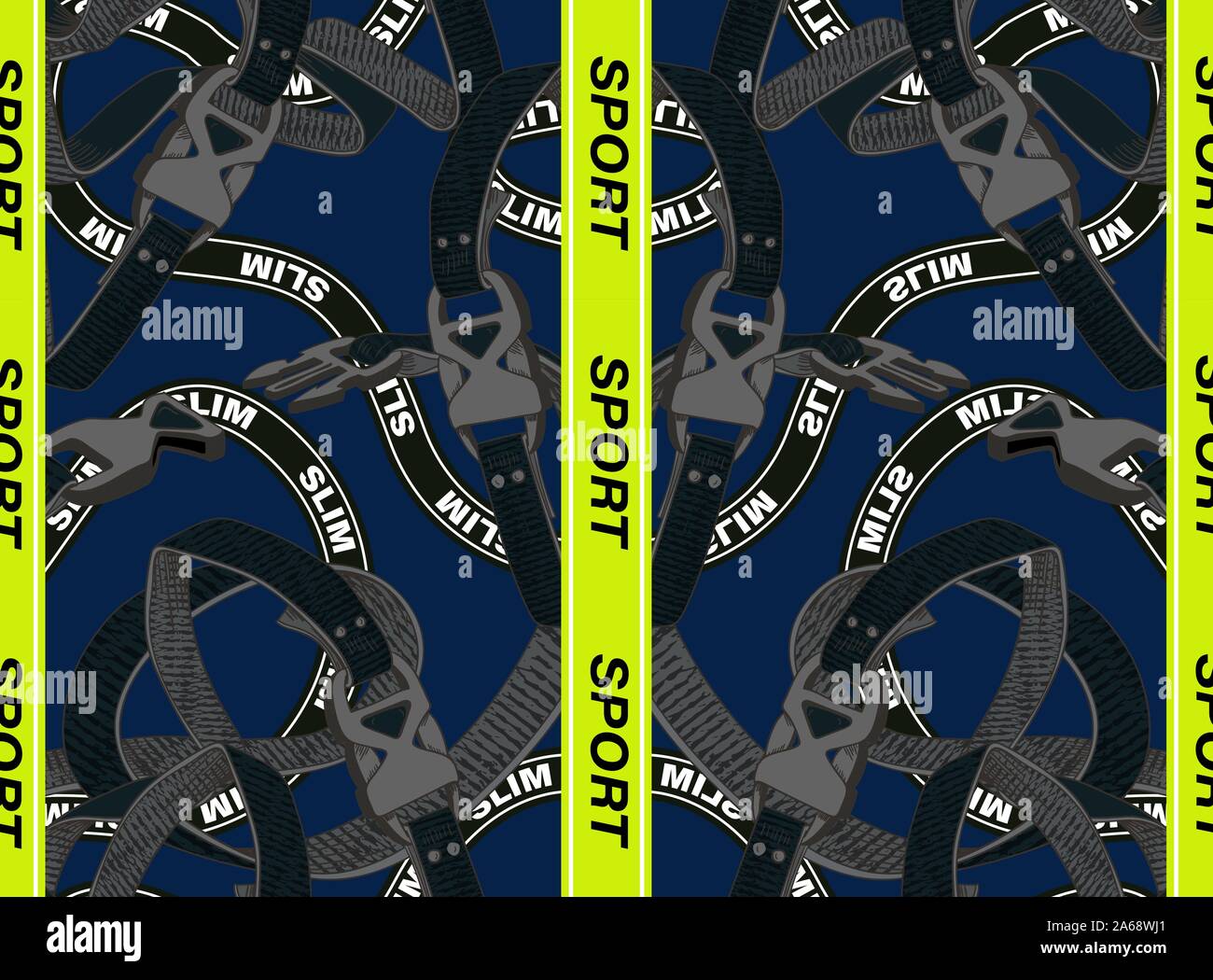 Belt seamless pattern with plastic clasp. Trendy sport textile design. Stock Vector