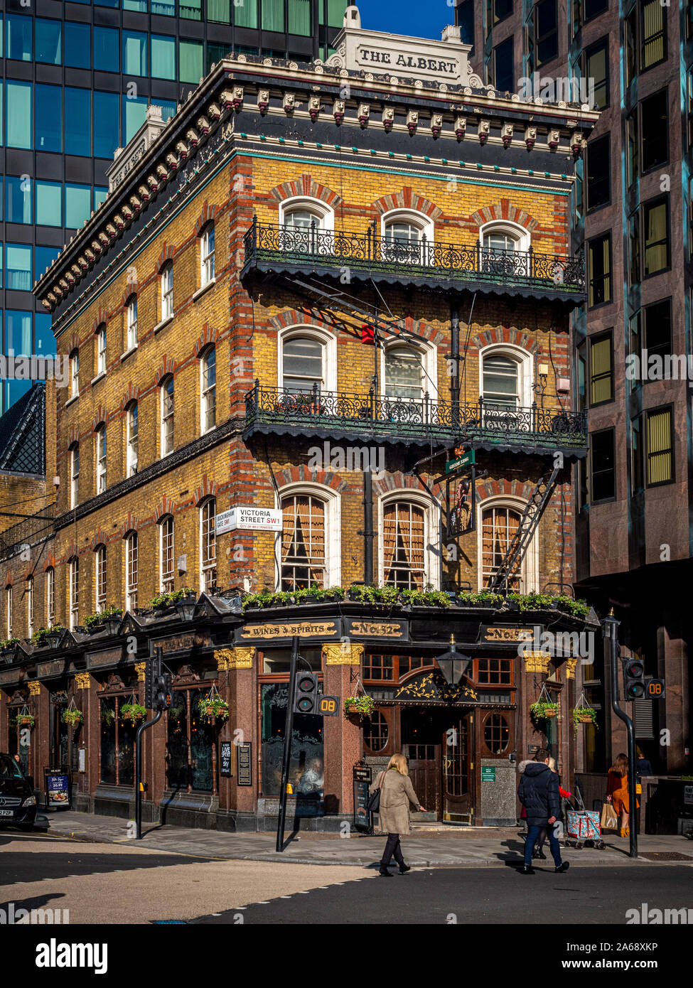 The Albert. Grade II listed Victorian pub located at 52 Victoria Street in Victoria, London. Built in 1862 by the Artillery Brewery. Stock Photo