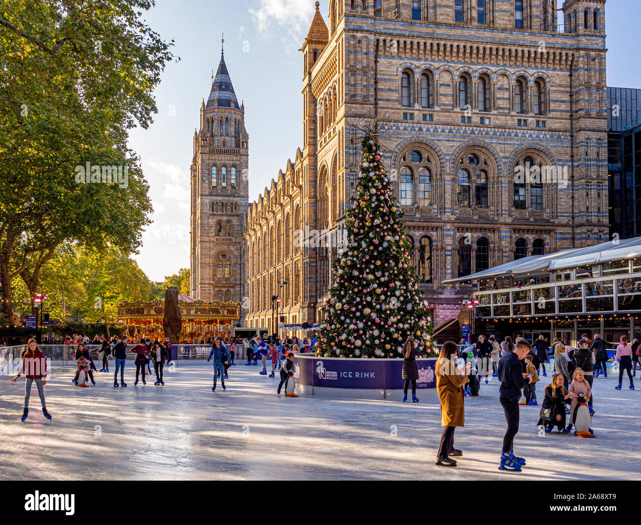 Outdoor ice rink at the Natural History Museum, London, UK. Stock Photo