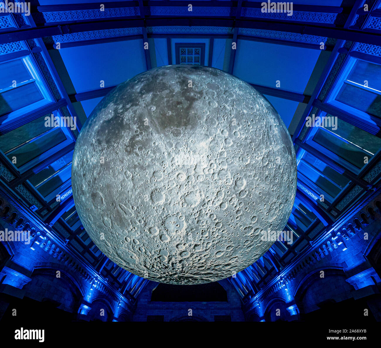 Museum of the Moon touring artwork by UK artist Luke Jerram installed at the Natural History Museum, London, UK. Stock Photo