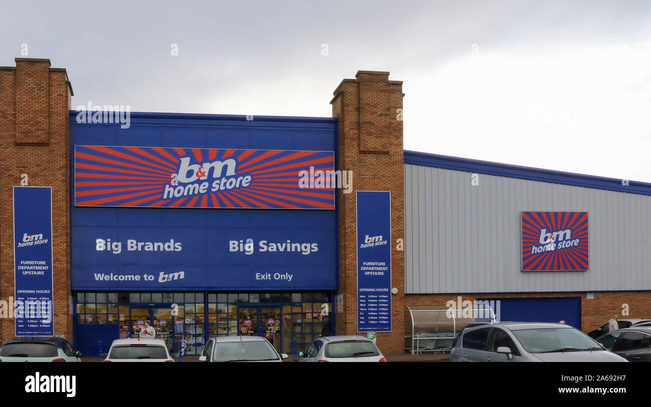 Front façade and entrance to a b&m home store building in Belfast at Connswater Retail Store. Stock Photo