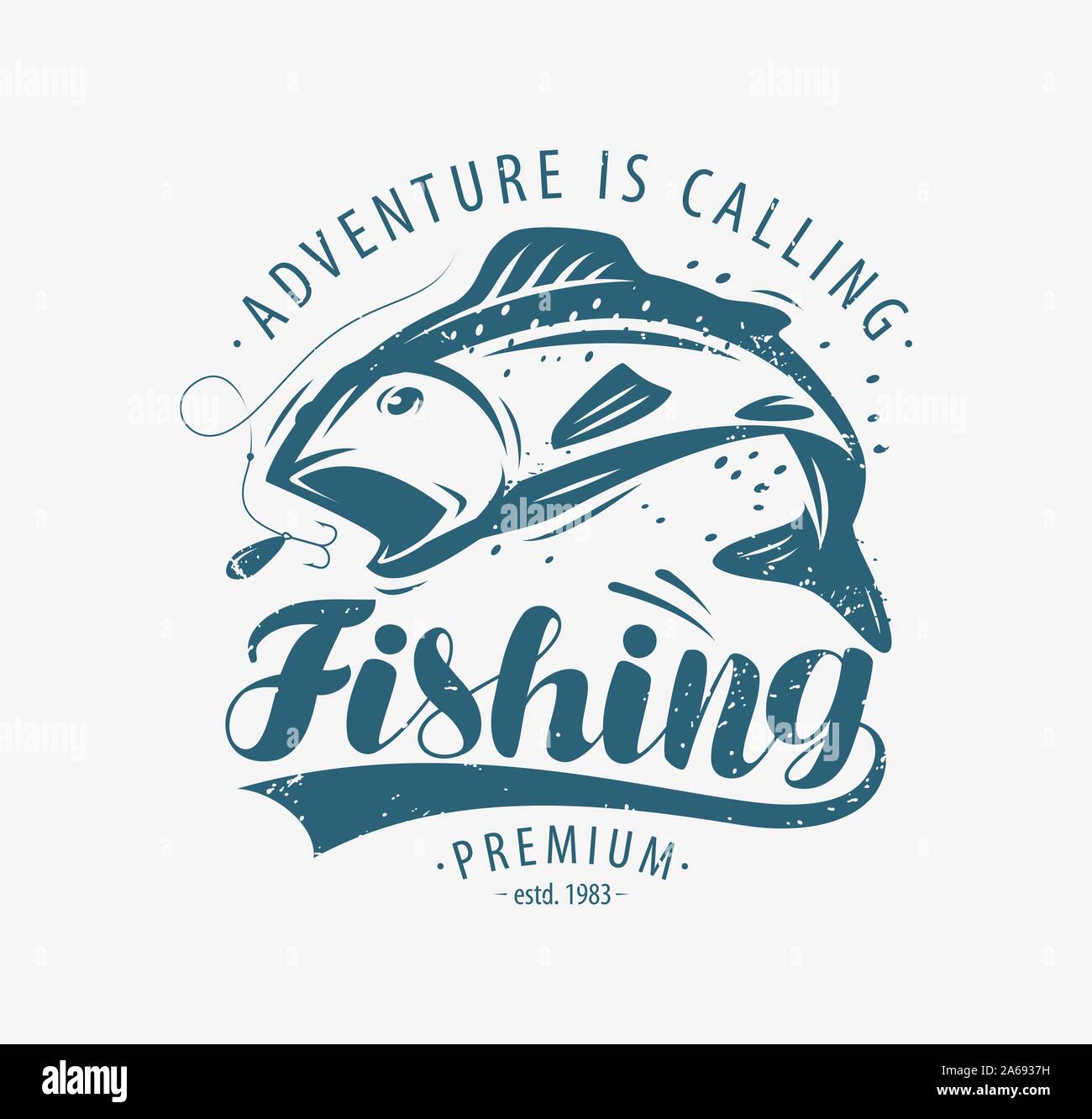 Fishing emblem. Fishery label. Lettering vector illustration Stock Vector