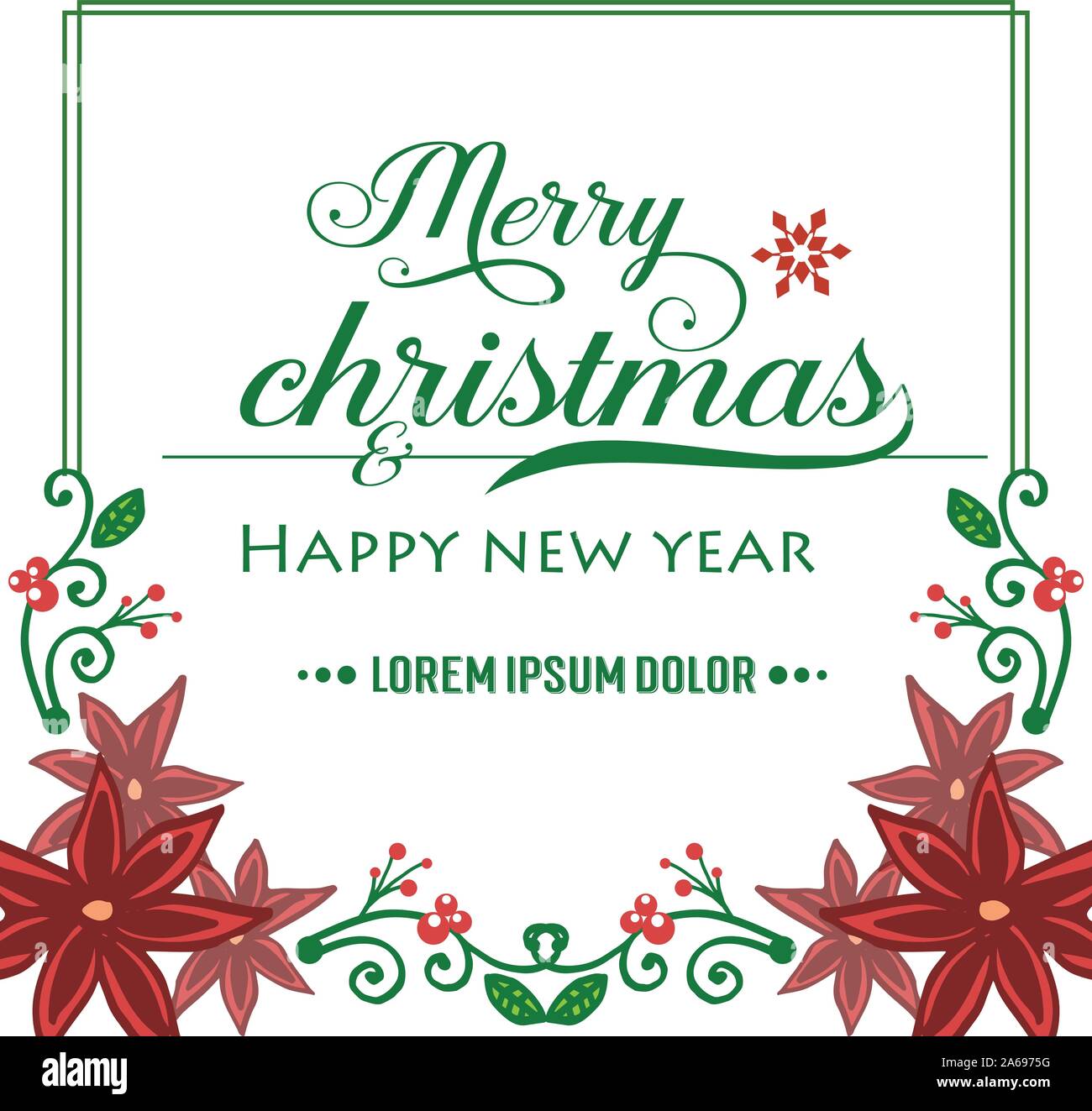 Greeting card design merry christmas and happy new year, with green ...
