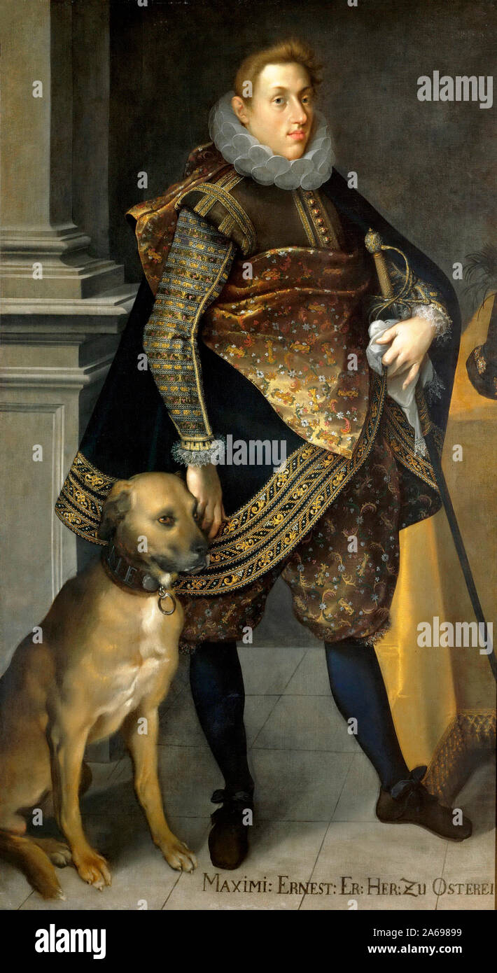 Archduke Maximilian Ernst (1583-1616) with hunting dog - Joseph Heintz the Elder Stock Photo