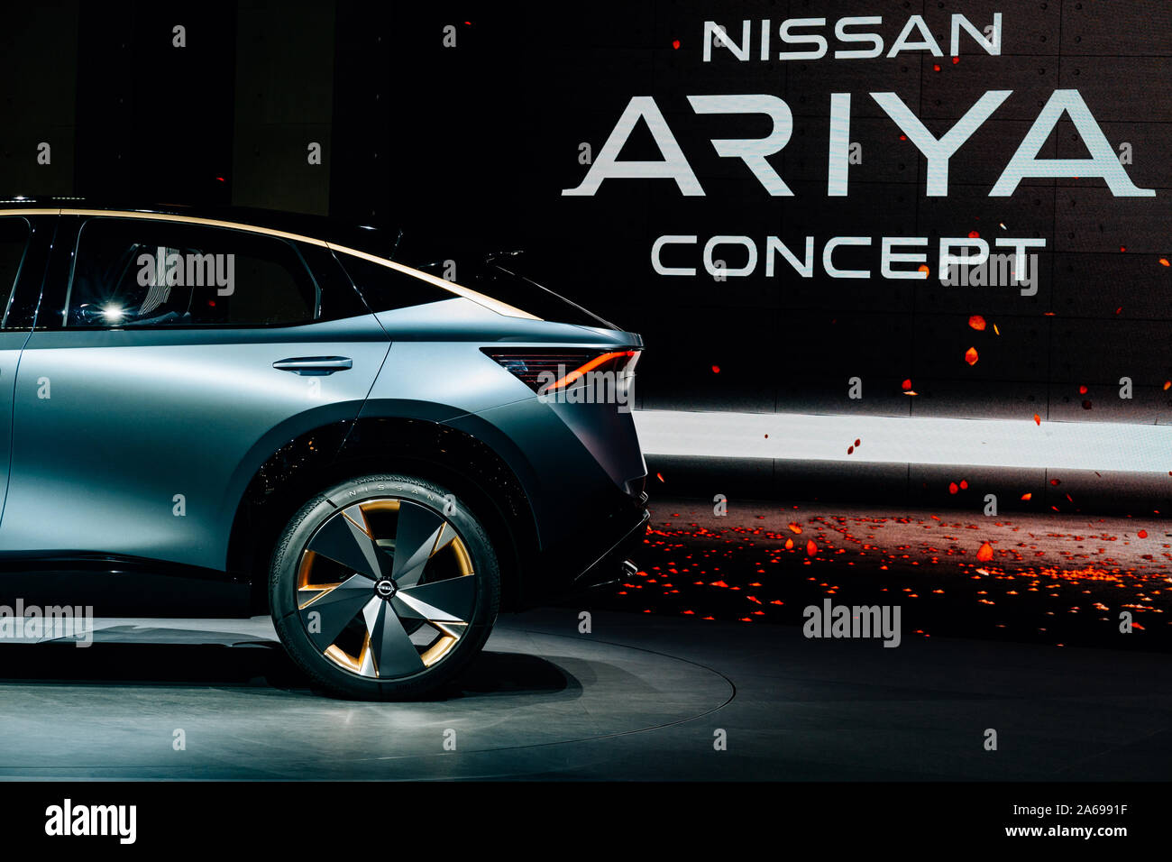 The Nissan ARIYA Concept on display at the Tokyo Motor Show 2019 in ...