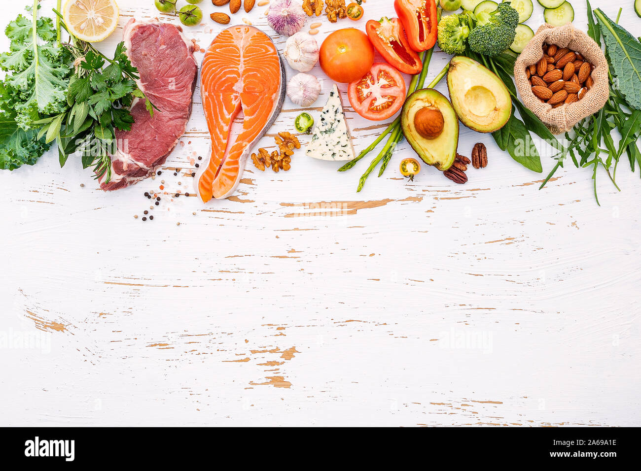 Ketogenic low carbs diet concept. Ingredients for healthy foods