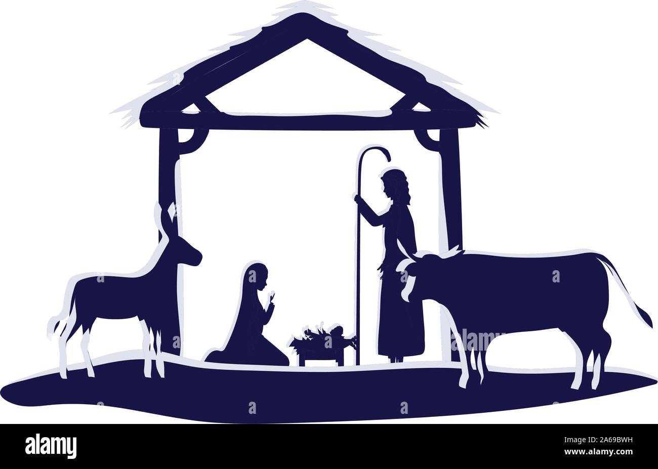 holy family in stable with animals manger characters Stock Vector Image ...