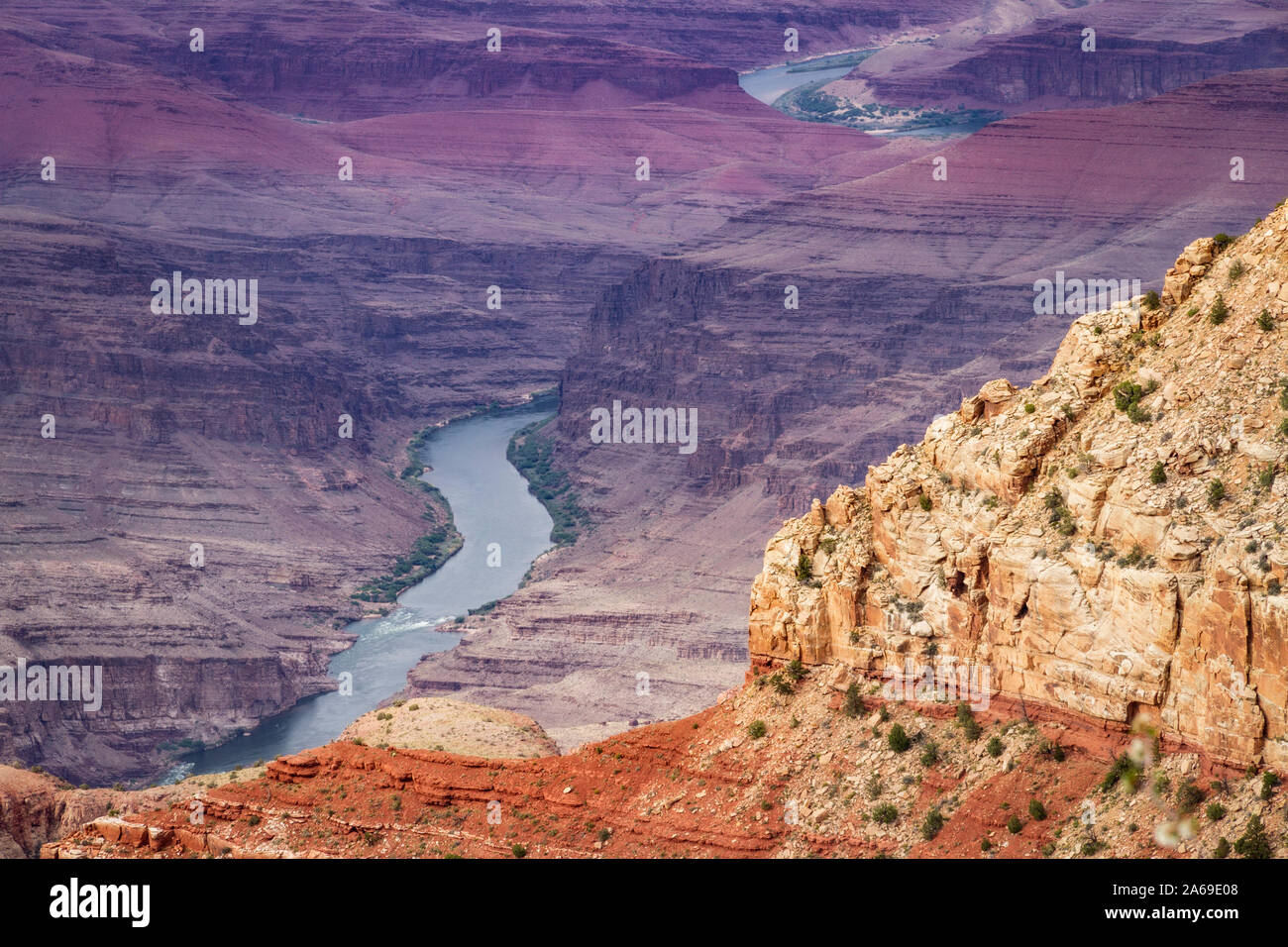 The Colorado River snakes through the Grand Canyon Stock Photo