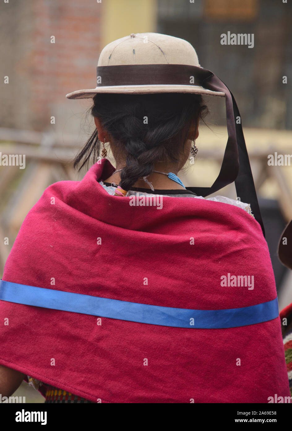 Indigenous girls with hats, La Moya, Ecuador Stock Photo