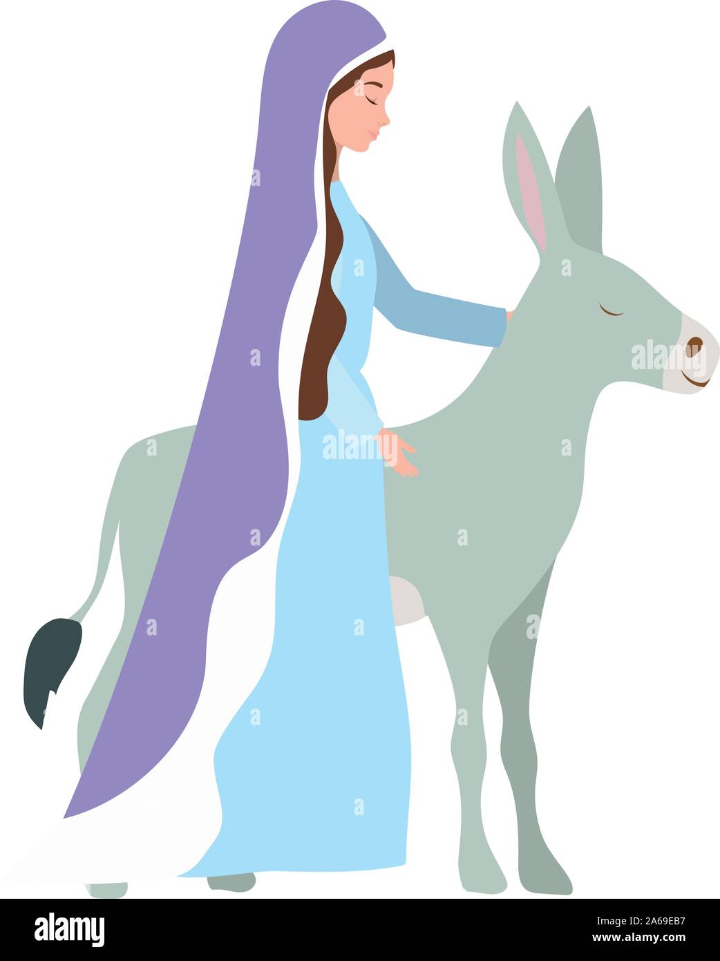 mary virgin with mule manger characters Stock Vector