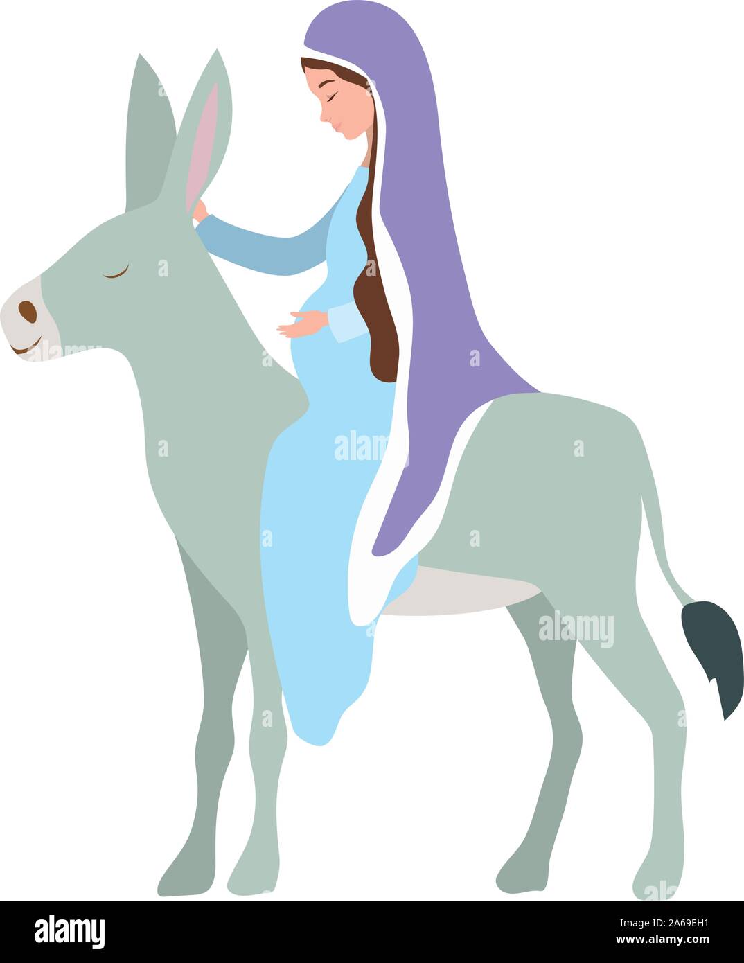 mary virgin with mule manger characters Stock Vector