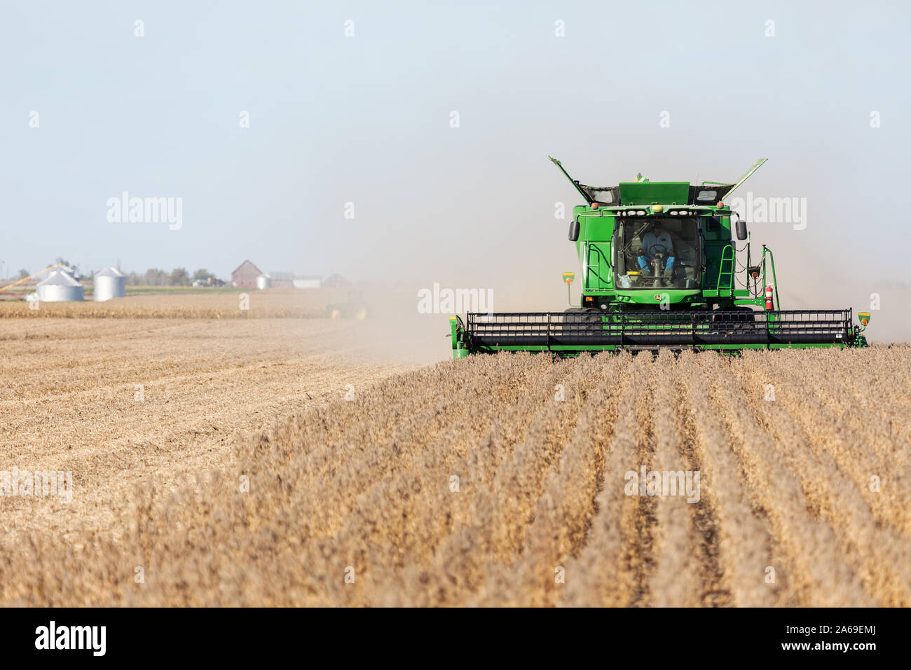 Soybean harvesting near Roscoe, Iowa. Stock Photo