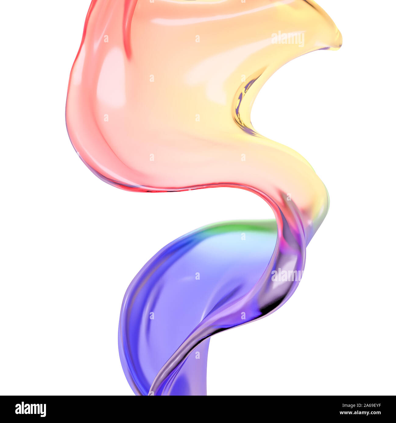 Splash of color rainbow transparent liquid on a white background. 3d ...
