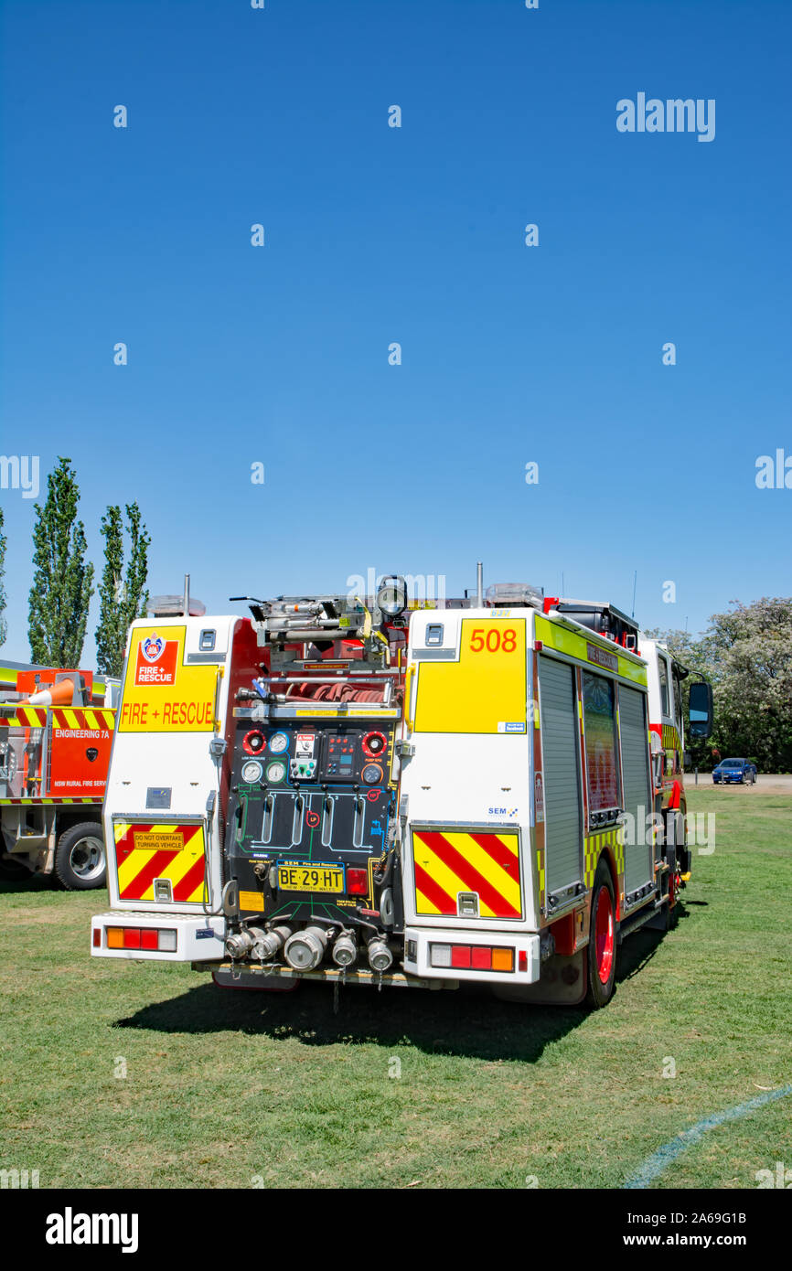 Rear view of Isuzu FTR 900 6 seat crew cab fire brigade engine Stock Photo