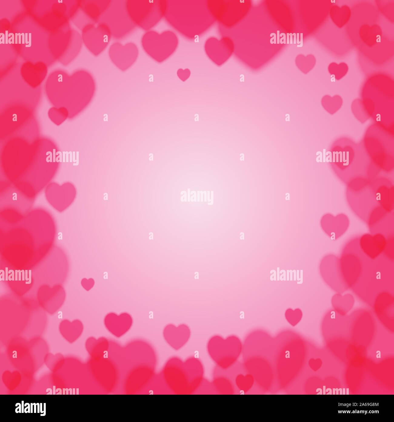 Valentines Day square frame with scattered bokeh hearts Stock Vector