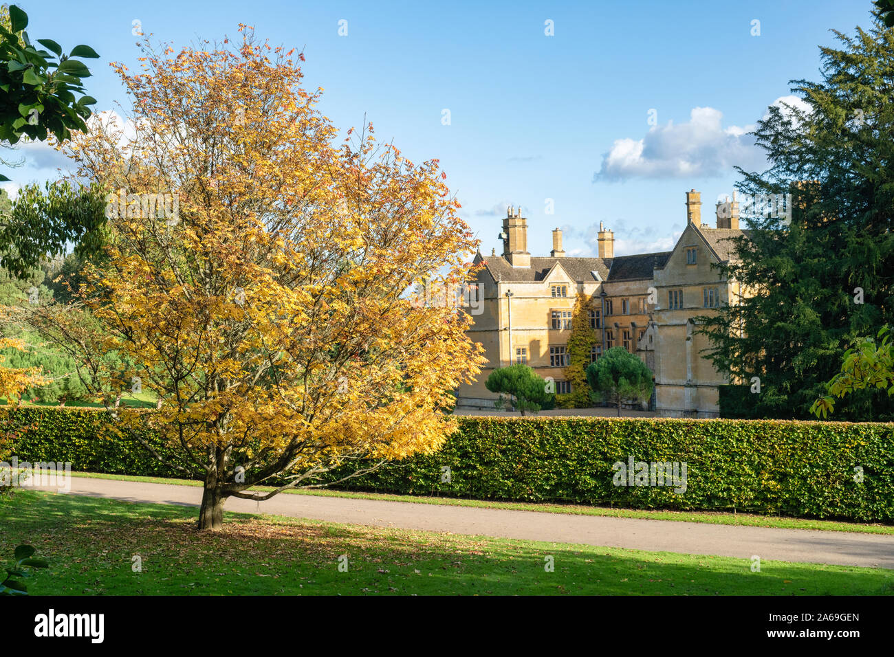Batsford manor house in the autumn. Batsford, Moreton-in-Marsh, Cotswolds, Gloucestershire, England Stock Photo