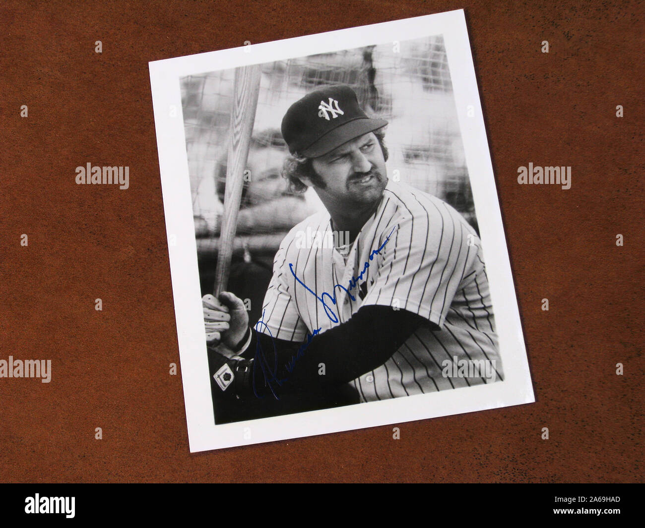 Vintage Yankees player Thurman Munson signed photo. Stock Photo
