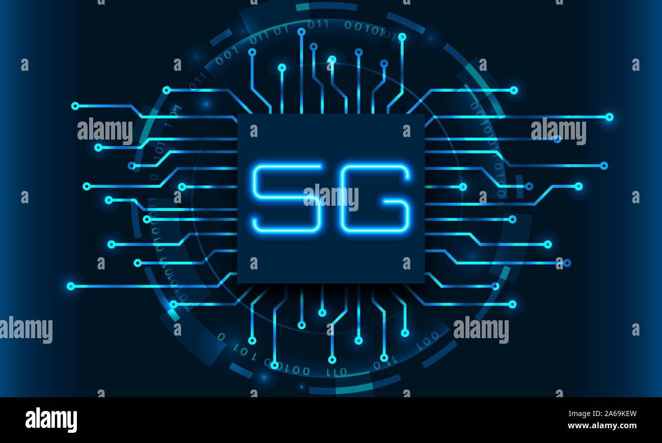 5G New Wireless Internet Wi-Fi Connection. Circuit Elements - Illustration Vector Stock Vector