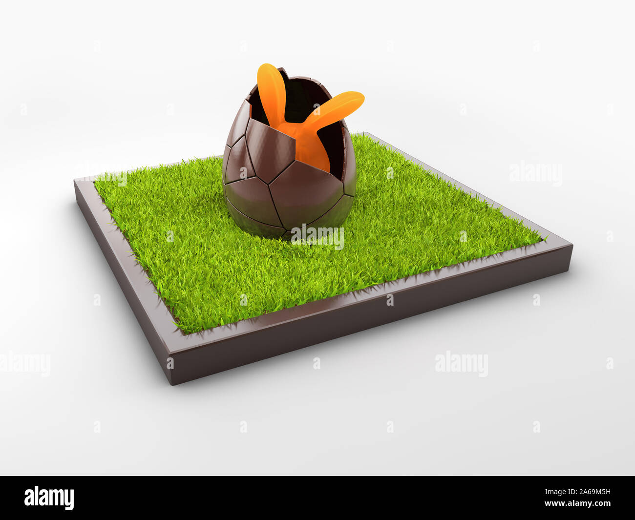 3d Rendering of Chocolate Easter egg with the top broken. Stock Photo
