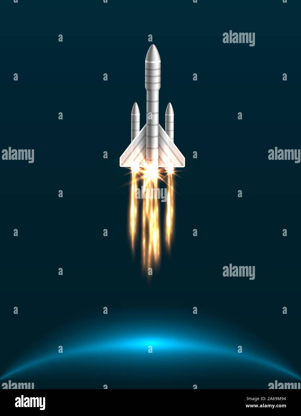Orbital Spacecraft in Outer Space with Engines at Full Throttle - Illustration Vector Stock Vector