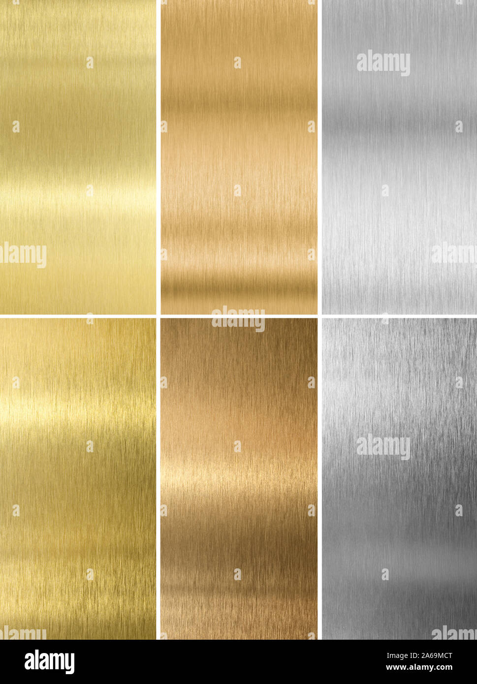 Necklet Derved Kvittering various brushed metal plates collection as silver, gold and bronze Stock  Photo - Alamy