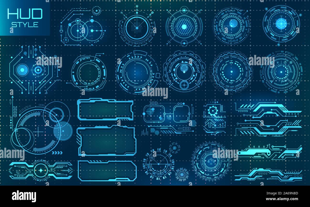 Futuristic VR Head-up Display Design. Technology Set Elements - Illustration Vector Stock Vector