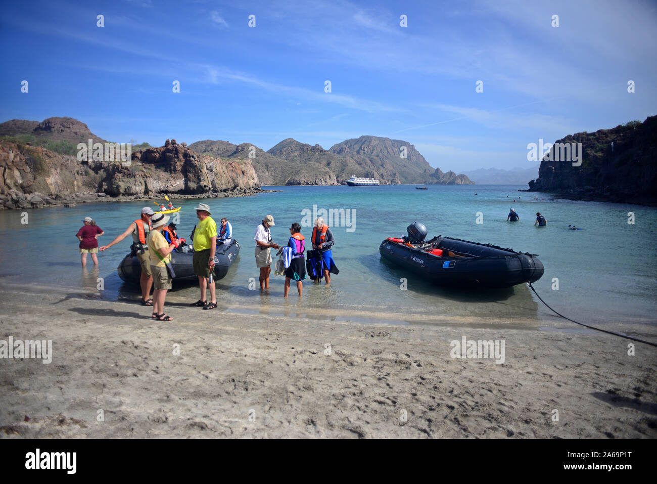 Exploring the Sea of Cortez on a zodiac, Baja California, Mexico Stock Photo