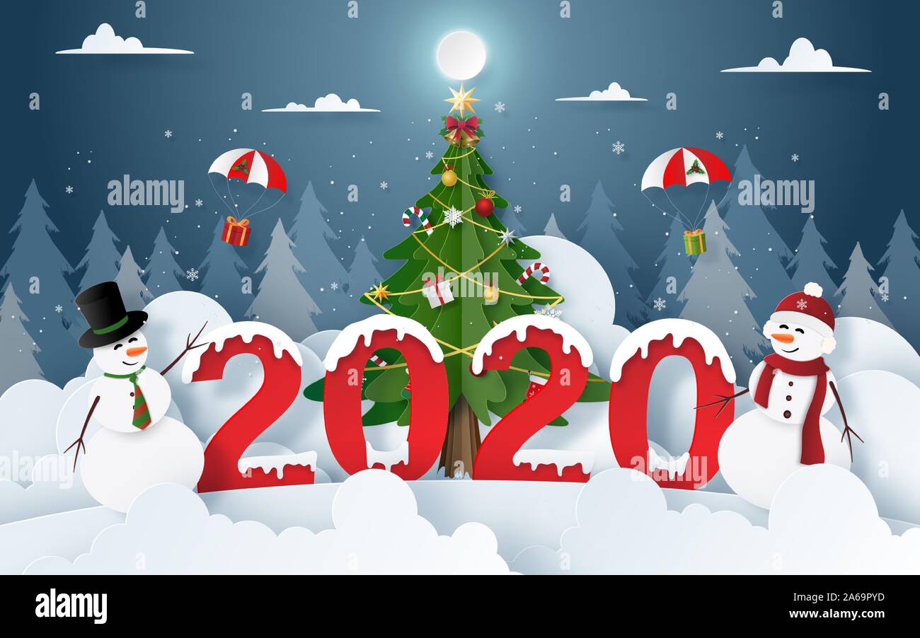 pic Merry Christmas Eve Images 2020 https www alamy com origami paper art of snowman with christmas and new year 2020 party in christmas eve merry christmas and happy new year image330900513 html